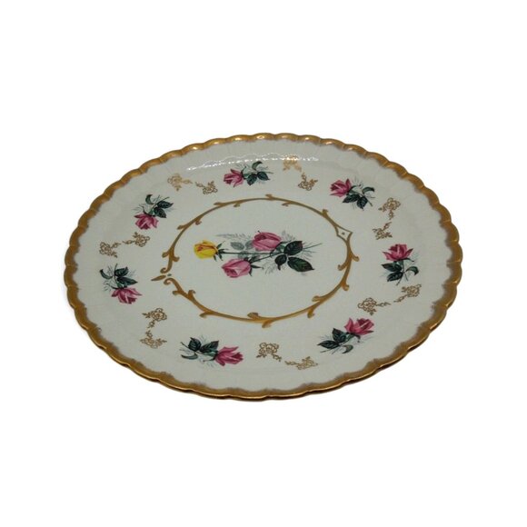 WOOD & SONS Alpine White Ironstone Plate Roses Gold Rim England Vintage 10" - Picture 3 of 11